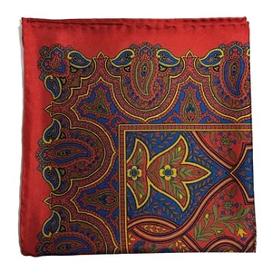Orange Floral Paisley Silk Pocket Square (Hand-Rolled in England) - Picture 1 of 7