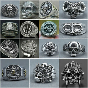 Fashion Heavy Gothic Punk Biker Rings Fashion Mens Skull Jewelry Gift Size 6-13