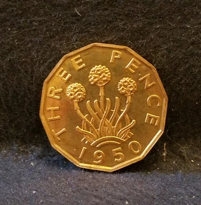 1950 Great Britain 3 pence, George VI, good red proof, KM-873 - Image 1 of 4