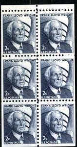 SC# 1280c - 2¢ Frank L. Wright  Booklet  Mint NH Pane of 6 - Picture 1 of 1