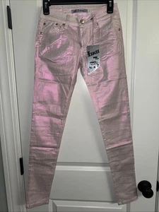 Pantaloni jeans skinny donna Exocet rosa metallizzato lucido nuovi con etichette taglia 1 - Foto 1 di 4