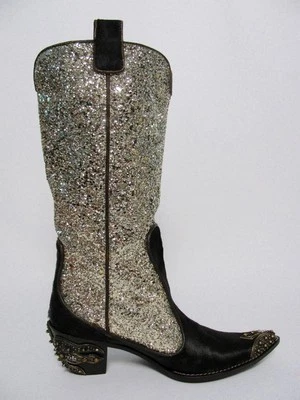 BOTAS DE VAQUERO GIUSEPPE ZANOTTI VICINI ZAPATOS DE CUERO DE PIEL DORADA BRILLANTE ~ 37 Foto 1 de 4