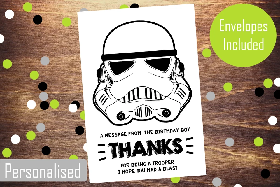 Tarjetas de agradecimiento de fiesta de cumpleaños Star Wars Storm Trooper incluye sobres x12 Foto 1 de 1