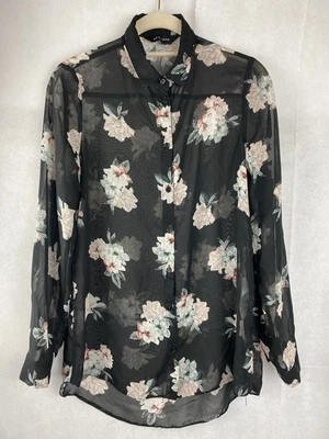 New Look Blouse Shirt UK 8 Sheer Floral Long Sleeve Button Up - Image 1 of 4