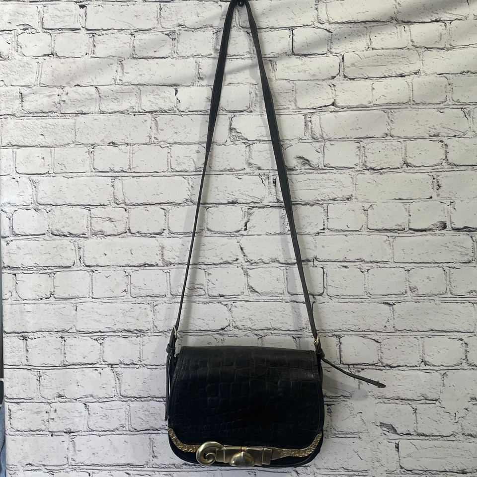 Cartera vintage Glen Miller para Ann Turk de cuero genuino negra, dorada leer Foto 1 de 4