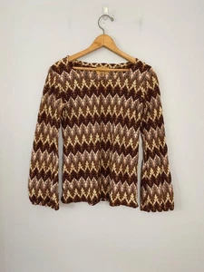 Camicetta vintage anni 70 stampa zig zag donna taglia XS pullover maglia chevron - Foto 1 di 9