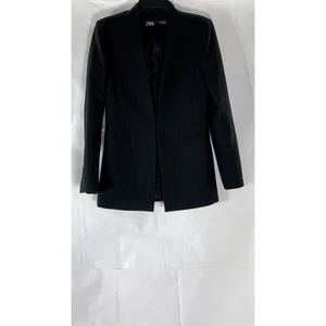 ZARA Damen Blazer einfarbig schwarz tailliert Hakenverschluss Kragenlos Gr. M - Bild 1 von 10