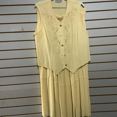 VTG Stonebridge 2 Pc Set Skirt Vest Sz XL Made In USA Yellow - Image 1 of 4