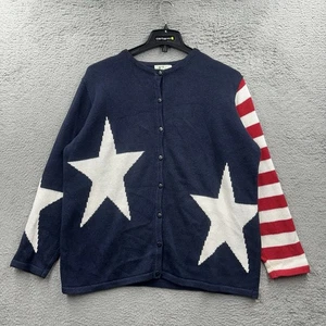 Vintage 4th of July American Flag Sweater Quacker Factory Patriotic Cardigan - Picture 1 of 9