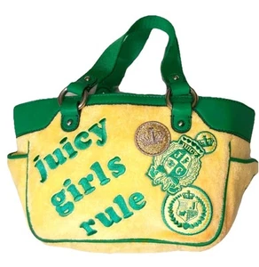 Juicy Couture Vintage Borde de Cuero Amarillo y Verde Juicy Girls Rule Y2K - Imagen 1 de 14