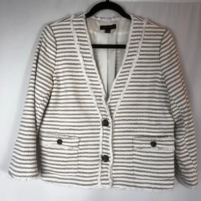 Blazer Ann Taylor tweed a rayas blanco y marrón chaquetas para mujer talla: S Foto 1 de 4