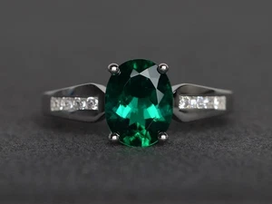 925 Sterling Silver Emerald Lab Created Cocktail Women Ring US Duty Free - Picture 1 of 4