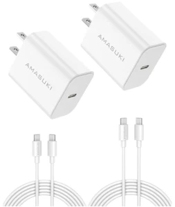FAST SHIPPING - 20W PD USB-C Charger - 2-Pack with TWO 5ft USB-C to USB-C Cables - Picture 1 of 2