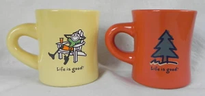 Zwei ""Life is Good"" Kaffeetassen, gelb + Strandkorb, orange + Baum, 10 Unzen. Becher - Bild 1 von 14