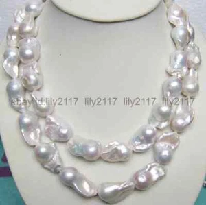 Huge 15-28mm South Sea Genuine Nature White Keshi Baroque Pearl Necklace 14-36'' - Picture 1 of 15