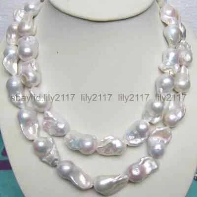 Huge 15-28mm South Sea Genuine Nature White Keshi Baroque Pearl Necklace 14-36'' - Image 1 of 3