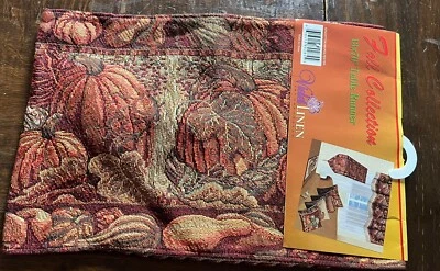 New NIP Fall Collection Table Runner 13" X 70” Tapestry Orange Pumpkins Tassels - Image 1 of 4