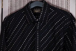 TED BAKER JEAN Men’s Diagonally Striped Black Cotton Shirt 5/XL Textured Squares - Picture 1 of 7