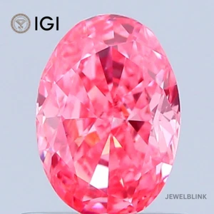 IGI Certified 0.78 Carat Fancy Vivid Pink VS1 Oval Shape CVD Lab Grown Diamond - Picture 1 of 19