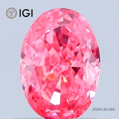 IGI Certified 0.78 Carat Fancy Vivid Pink VS1 Oval Shape CVD Lab Grown Diamond - Image 1 of 4