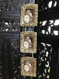 Unique brass finish 3in1 20"L set 4x5" frames chains high relief floral glass  - Picture 1 of 5