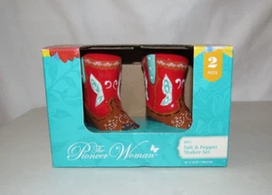 The Pioneer Woman Western Boots Salt and Pepper Shaker Set Ceramic 3" NEW - Picture 1 of 5