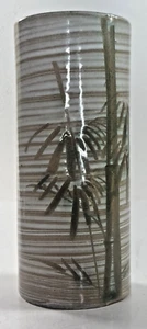 Japanese Pottery Vase Bamboo Vintage Decorative Cylinder Shape Taupe Neutral 80s - Picture 1 of 11