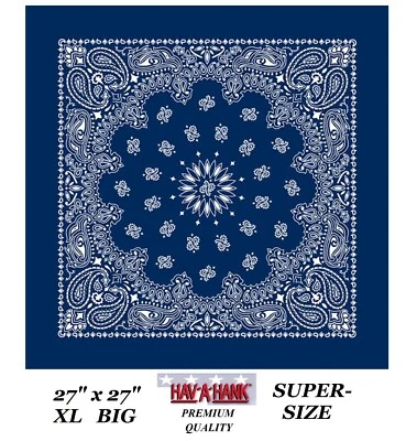 Hav-A-Hank SUPER SIZED XL BLUE PAISLEY 27"BANDANA Face Mask Head Wrap Neck Scarf - Image 1 of 2