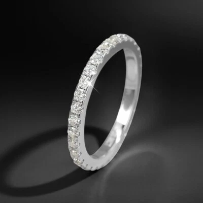 2mm Real Moissanite Engagement Band Ring Women S925 Silver 18K White Gold Plated - Image 1 of 4