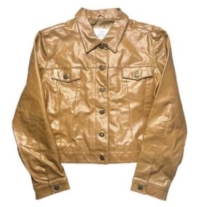 Vintage Modern Classics Tan Brown Leather Blazer Jacket Womens M Pit To Pit 20.5