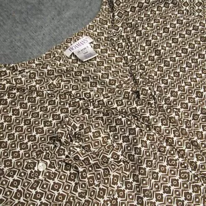 Roamans Tunic Womens 22W Brown Geometric Pattern 3/4 Roll Tab Sleeve Lightweight - Picture 1 of 9