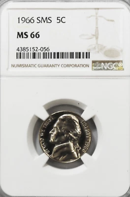 1966 5c SMS Jefferson Nickel NGC Five Cents MS66 Special Mint Gem Unc - Image 1 of 2
