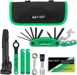 Bike Tool Kit with Tools Bag + Bicycle Pump + Bike Multitool + Crank Extractor a - Picture 1 of 12