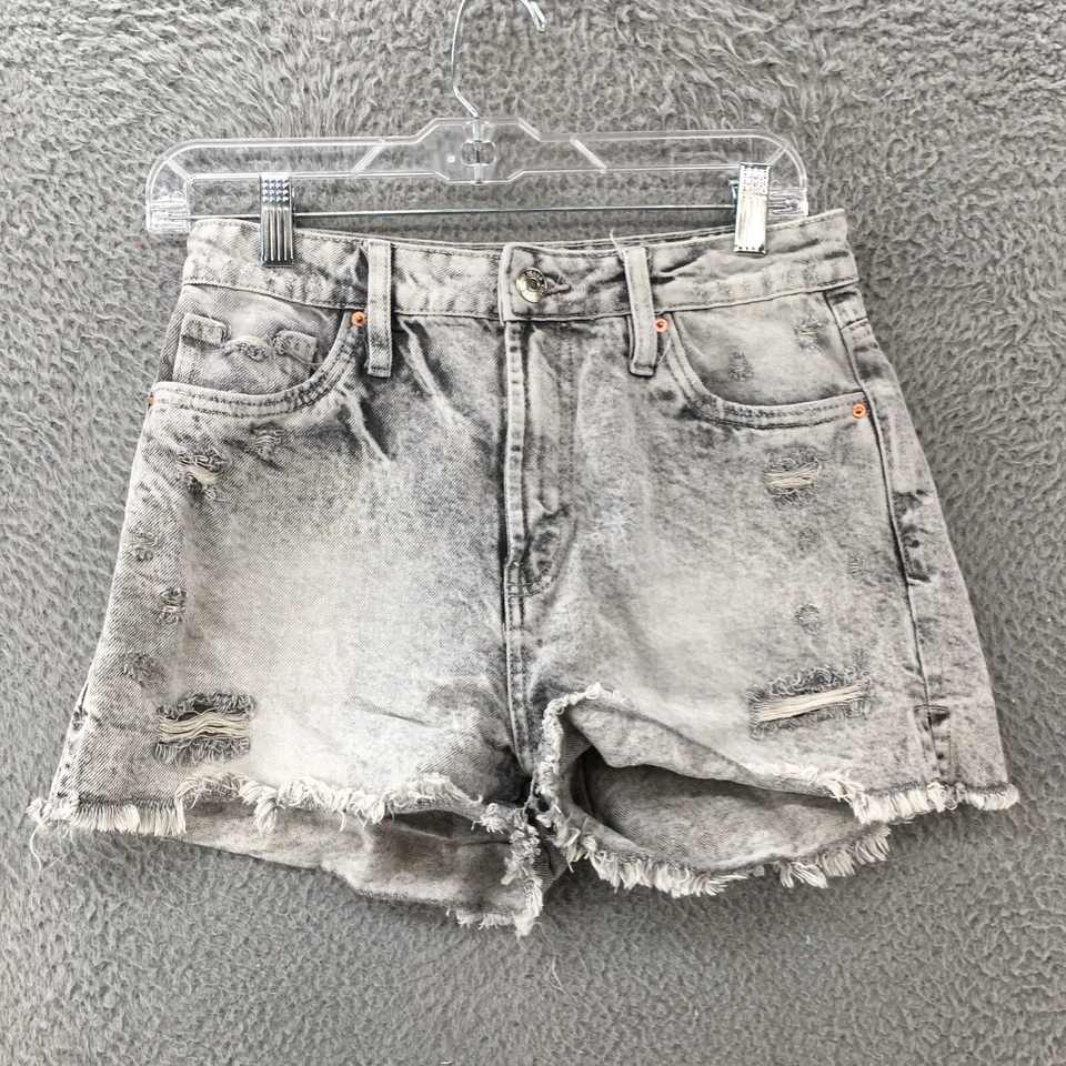 Pantalones Cortos YMI Años 80 Para Mujer 5/27 (28 Actual) Gris Denim Algodón Lavado Ácido Cremallera Foto 1 de 4