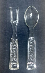 Vintage Anchor Hocking WEXFORD Pattern GLASS Fork & Spoon Salad/Serving Set  - Picture 1 of 12