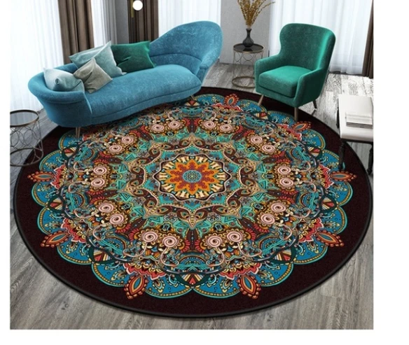 Mozaic Blue crystal Circle Mat Rug Non Slip Rug Carpet 100x100CM Round mat - Image 1 of 1
