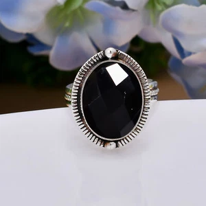 Black Onyx Ring 925 Sterling Silver Jewelry Ring All Size, Dainty Gemstone Ring - Picture 1 of 4