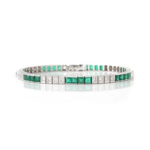 Deco Style Emerald and Diamond Bracelet 18k white gold - Picture 1 of 3