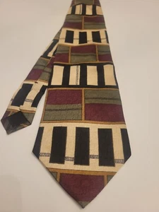 Martin Wong Screenplay Mens Silk Tie 58X3.75 Colorblock Green Maroon Black White - Picture 1 of 4