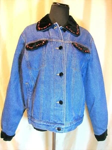 EUC Moschino Italy 42/L Denim Black Velvet "Sweet Jeans" Lined Filled Jacket - Picture 1 of 5