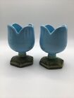 two vtg blue tulip egg cups 3”