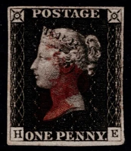 1840 1d Black Plate 2 HE 4m MAGENTA Cross No Ray Flaw VGU Cat. £2250.00 - Picture 1 of 1