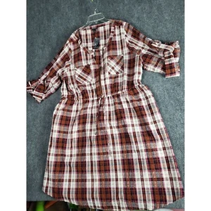 Torrid Mini Seer Sucker Plaid Shirt Dress with Pockets Casual Brown Women Sz 2X - Picture 1 of 10