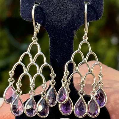 Ross Simons plata de ley 925 9 quilates t.w. Pendiente de araña de amatista con palanca trasera Foto 1 de 4