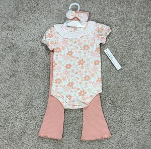 NUEVO Nicole Miller Bebé Niña Conjunto de 4 piezas 24M Floral Body Pantalones Babero Diadema - Imagen 1 de 3