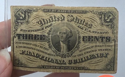 1863 3 Cent Fractional Currency Civil War Note Fr#1226 - Image 1 of 2