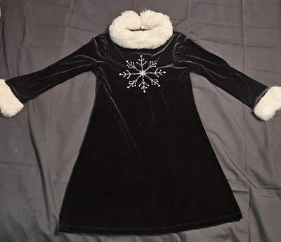 Bonnie Jean Girls Black Velvet Holiday Dress Snowflake Faux Fur Collar &... - Image 1 of 4