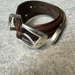 Brighton Denver Diamond Italian Brown Leather Silver Belt P3507 Mens Sz 36 - Picture 1 of 5