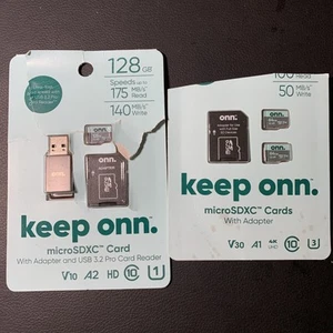 ONN. MicroSDXC Cards 128GB AND TWO 64GB w/ Adapters and USB 3.2 Pro Card Reader - Photo 1 sur 2