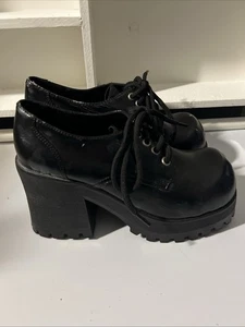 Bonnibel Oxford Vintage 90s Lace Up Platform Shoes Chunky  Black Size 6.5 Womens - Picture 1 of 11